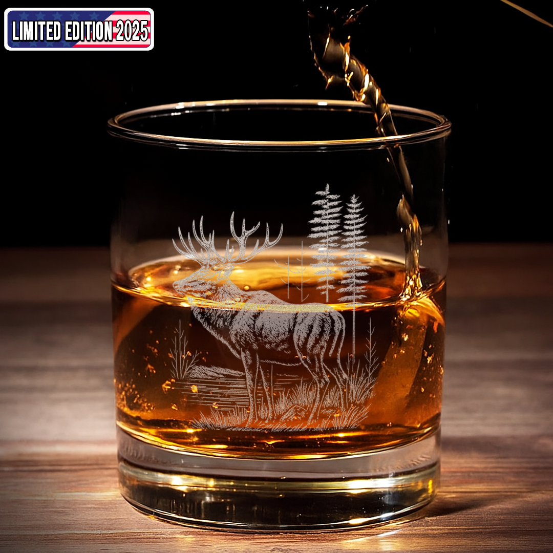 Deer Elk Engraved Whiskey Glass – Engraved Hunting Rocks Glass for Men