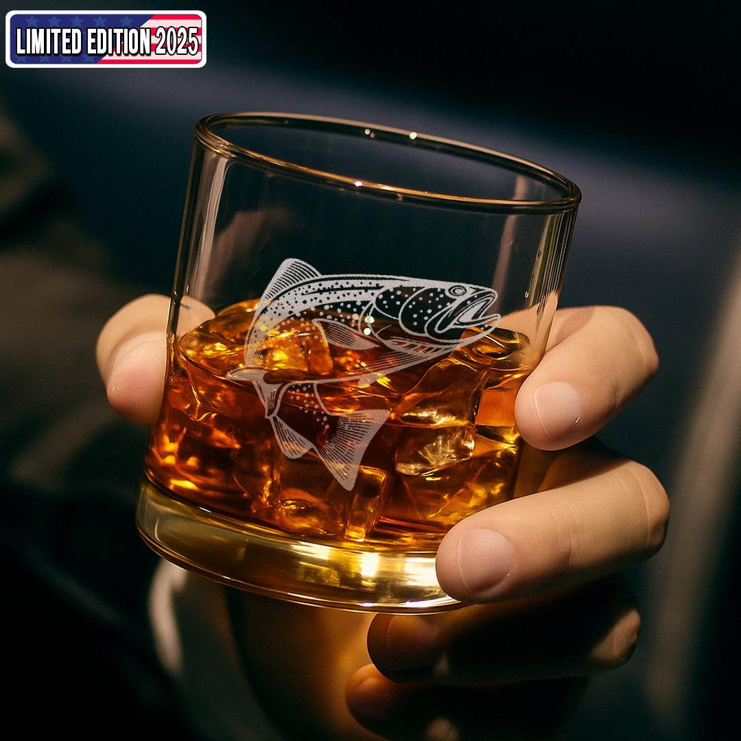 Fishing Engraved Whiskey Glass, Custom Rocks Glass with Fish Design, Gift for Men, Rustic Barware 2025