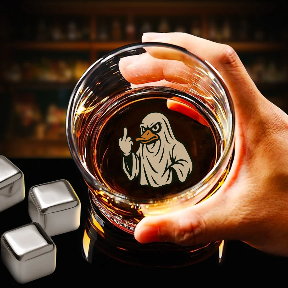 Funny Duck Halloween Whiskey Glass – Unique Drinking Gift for Hunters, Men, and Drinking Lovers