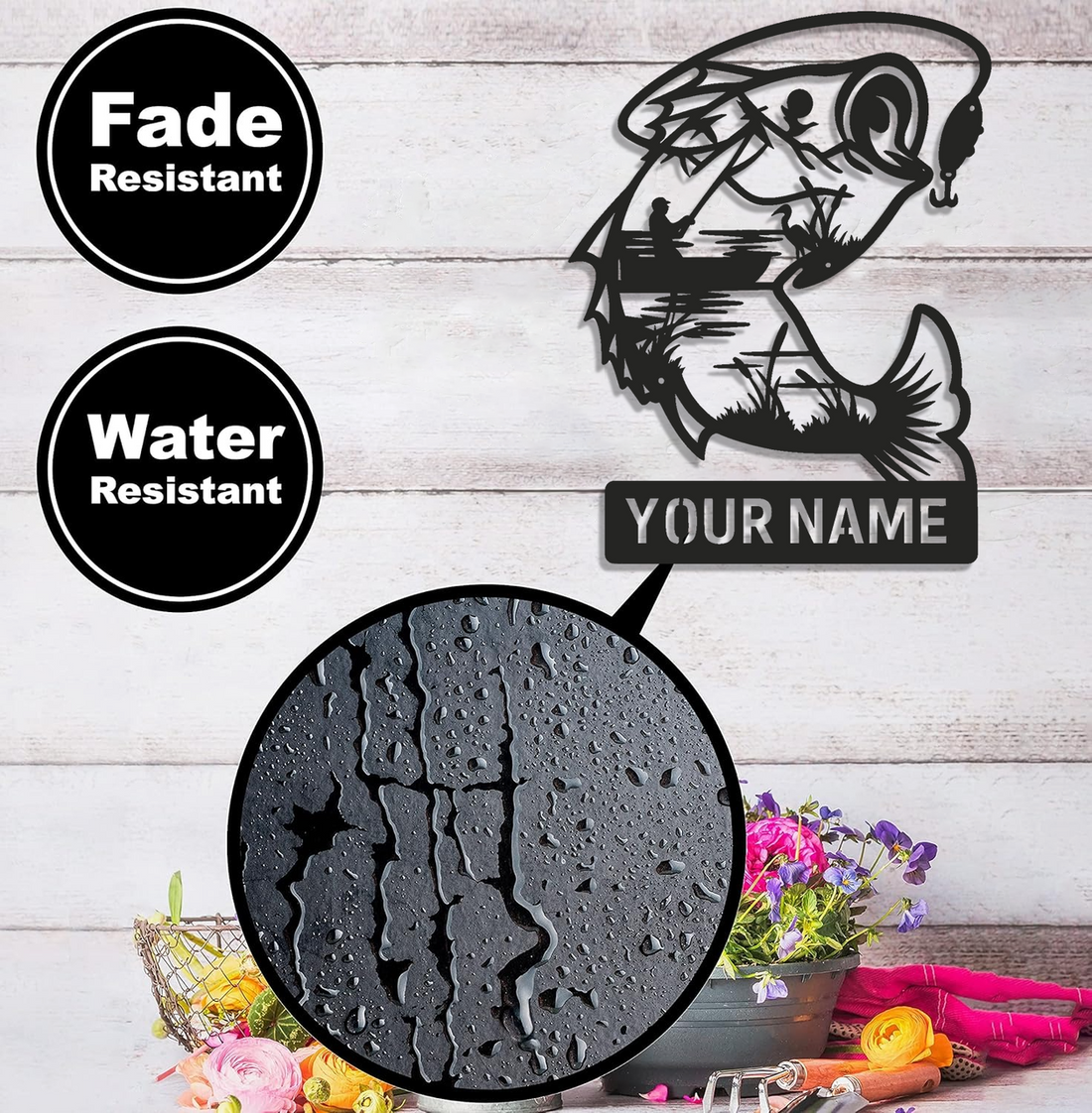 Personalized Fishing Metal Sign WITH LED/WITHOUT LED – Rustic Angler Wall Art, Jumping Bass Design, Custom Name Lake House Decor