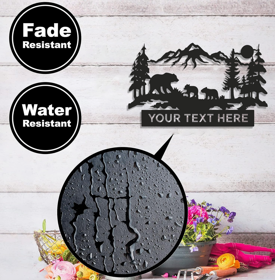 Personalized Bear Metal Sign WITH LED/WITHOUT LED – Rustic Mountain Lodge Decor, Wildlife Family Wall Art, Custom Name Gift