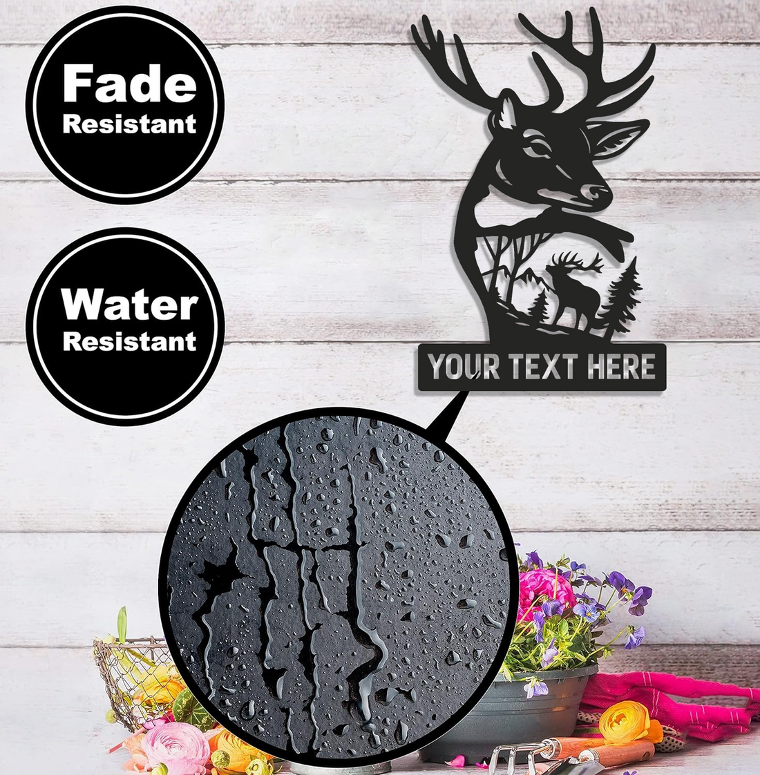 Personalized Deer Metal Sign WITH LED/WITHOUT LED – Rustic Hunting Lodge Wall Art, Buck Silhouette & Forest Scene, Custom Name Cabin Decor