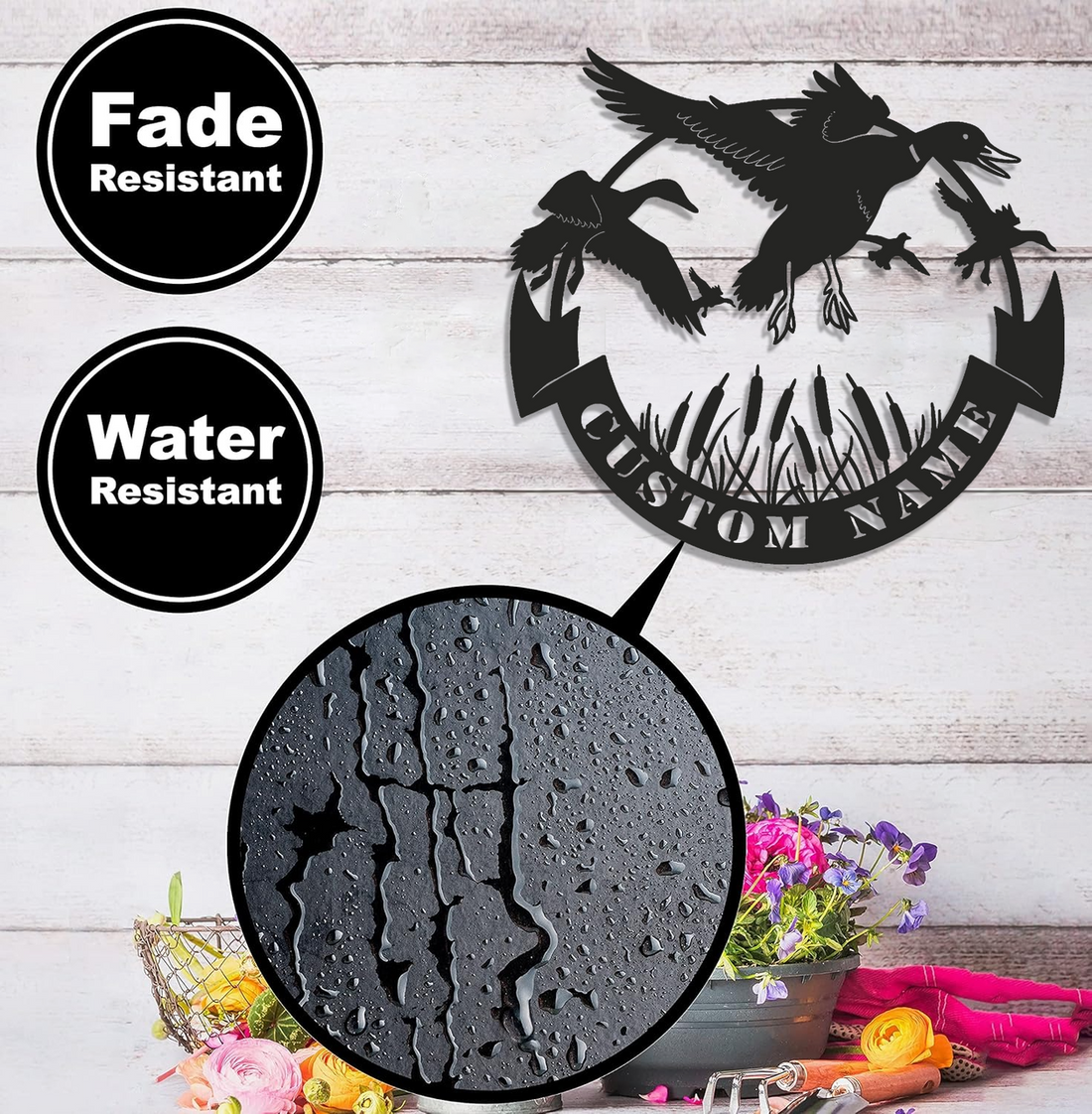 Personalized Duck Hunting Metal Sign WITH LED/WITHOUT LED – Flying Waterfowl Wall Art, Rustic Lodge Decor, Custom Name Wildlife Sign
