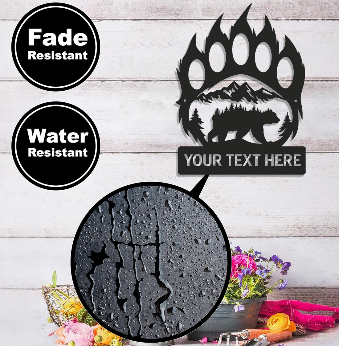 Personalized Bear Paw Metal Sign WITH LED/WITHOUT LED – Rustic Wildlife Wall Art, Mountain Lodge Decor, Custom Name Cabin Gift