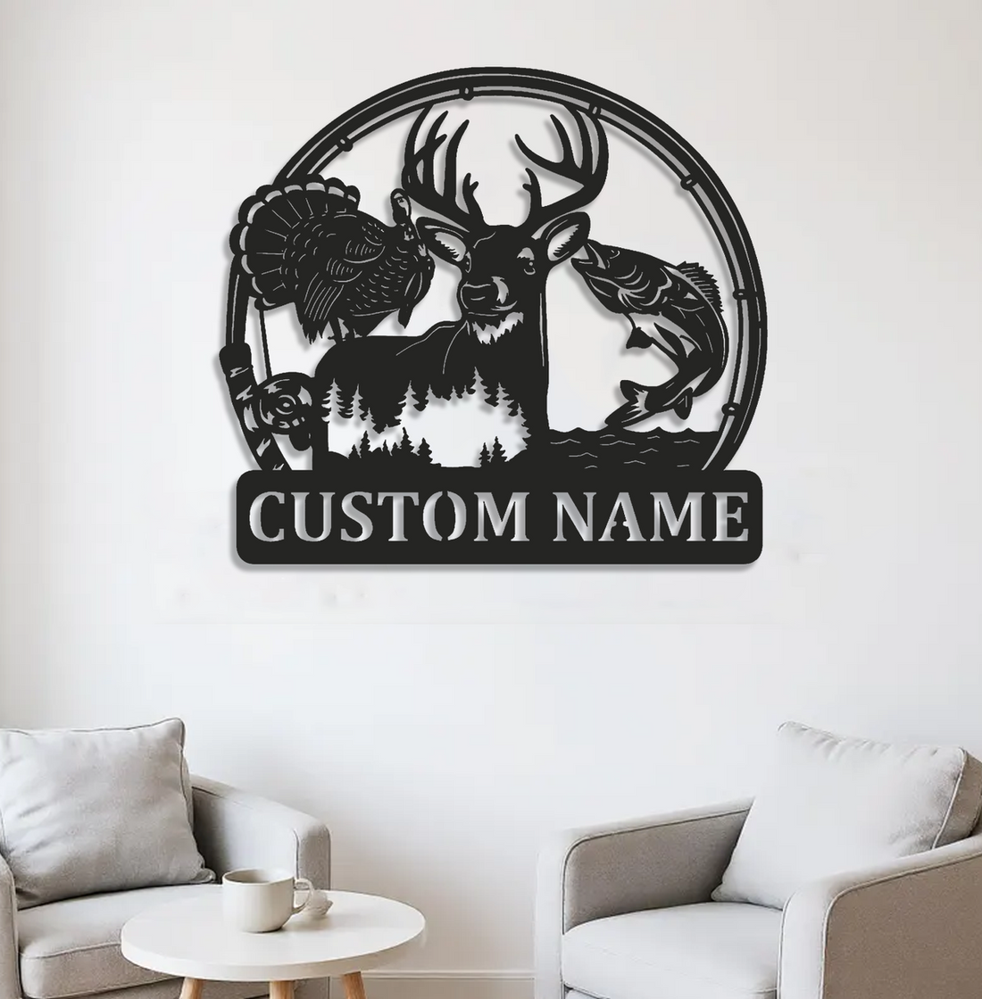 Personalized Deer Hunting Metal Sign WITH LED/WITHOUT LED – Rustic Lodge Wall Art, Buck, Turkey & Fish Wildlife Decor, Custom Name Gift