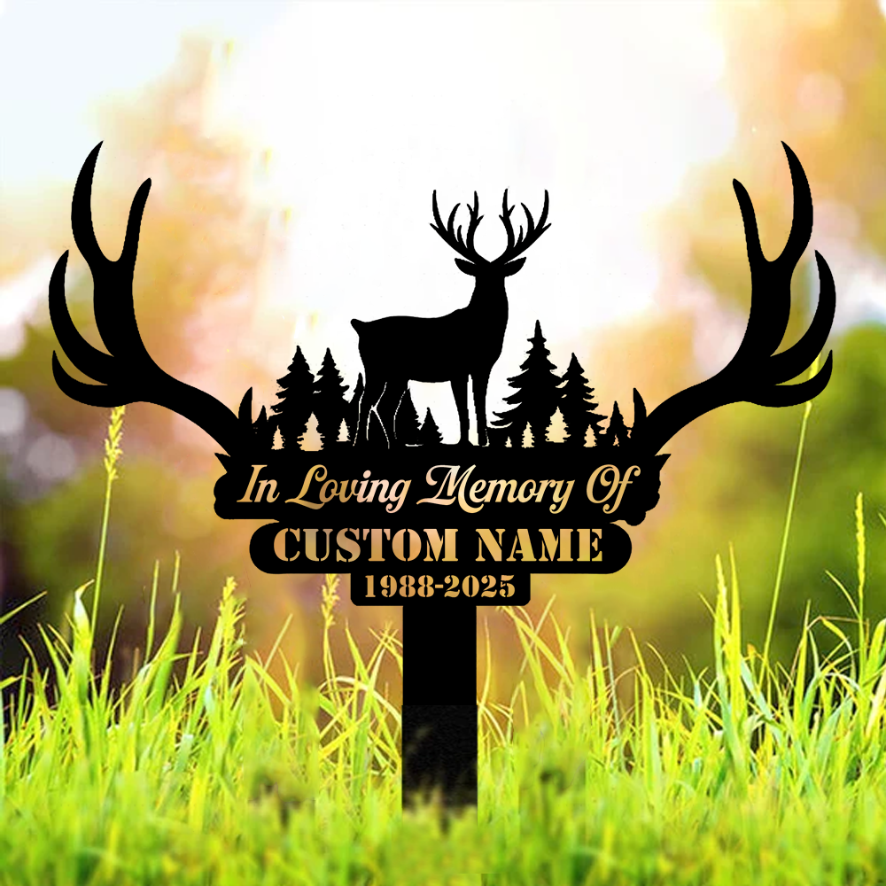 Personalized Deer Memorial Metal Sign – In Loving Memory Grave Marker for Hunter, Yard & Garden Decor