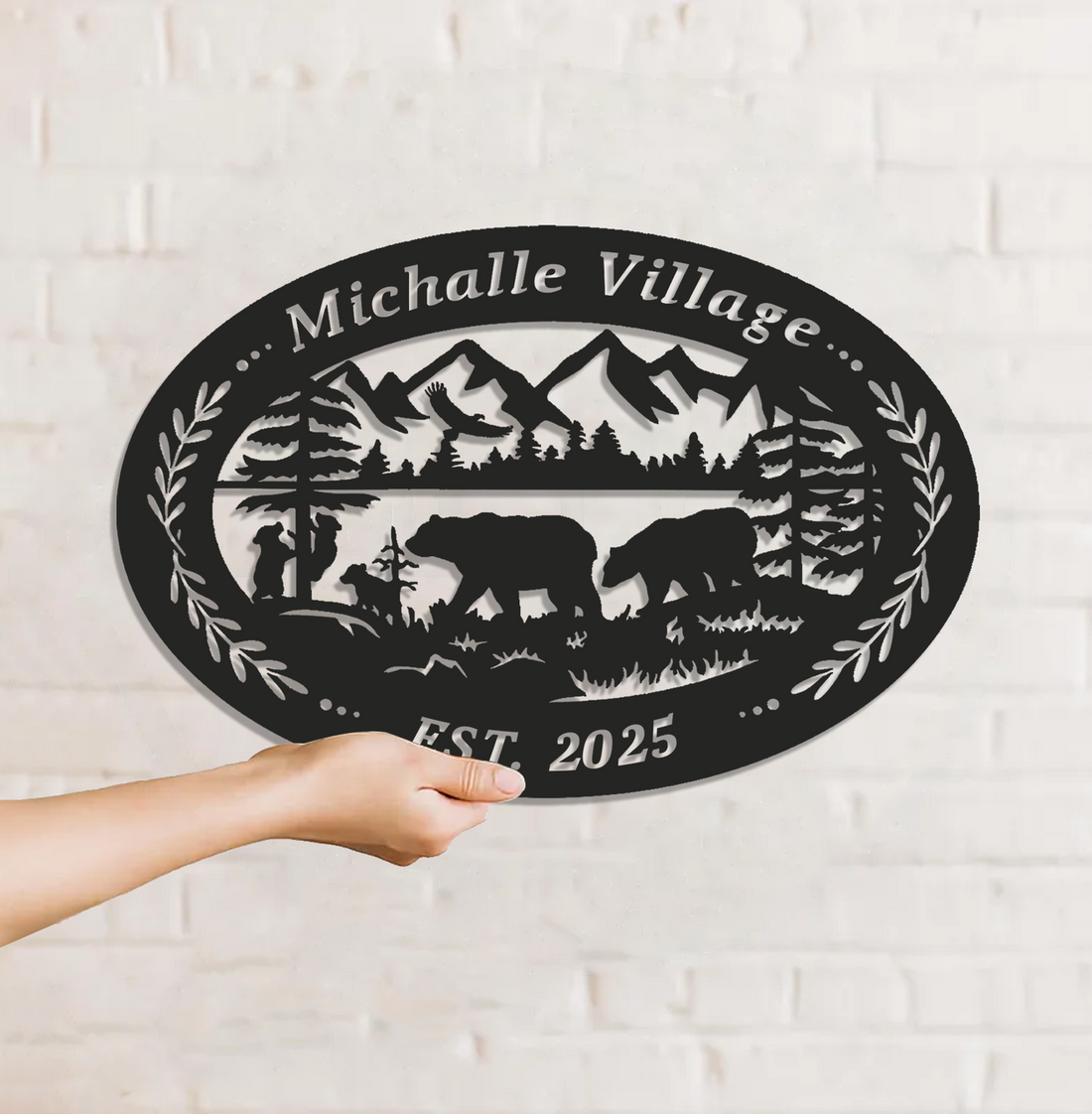 Personalized Bear Metal Sign WITH LED/WITHOUT LED – Custom Name Cabin Wall Art, Rustic Lodge Family Name Sign, Wildlife Decor