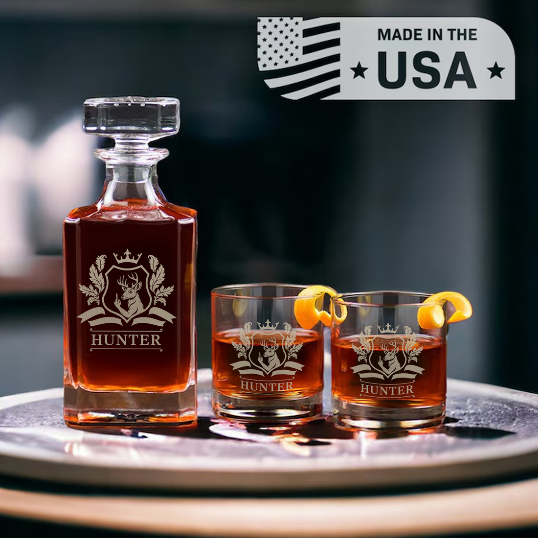 Luxury Hunter’s Whiskey Decanter & Glass Set – Engraved Deer Glassware, Unique Gift for Men & Hunting Lovers