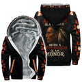 Black Velvet-lined hoodie with a Native American elder's portrait, 