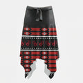 Black, red, and white MMIW handkerchief hem skirt with handprint and tribal patterns.