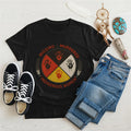 Black Native America graphic tee with Missing & Murdered Indigenous Women handprint graphic.