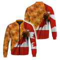 Bomber jacket with handprint design and Canadian flag, honoring Native American communities.