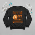 Native America graphic black sweatshirt with traditional chief headgear and 'Oh Sure Now You’re Against Immigration' text.