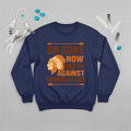 Native America graphic navy sweatshirt with traditional chief headgear and 'Oh Sure Now You’re Against Immigration' text