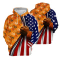 Hoodie with Native American handprints, clenched fist, and American flag design.