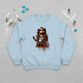 Light blue Native America sweatshirt featuring Indigenous girl artwork and Every Child Matters quote