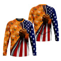 Long sleeve shirt with Native American handprints and an American flag inspired design.