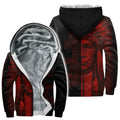 This powerful fleece-lined hoodie features a striking Native American headdress portrait on a split red and black background, accompanied by the impactful text 