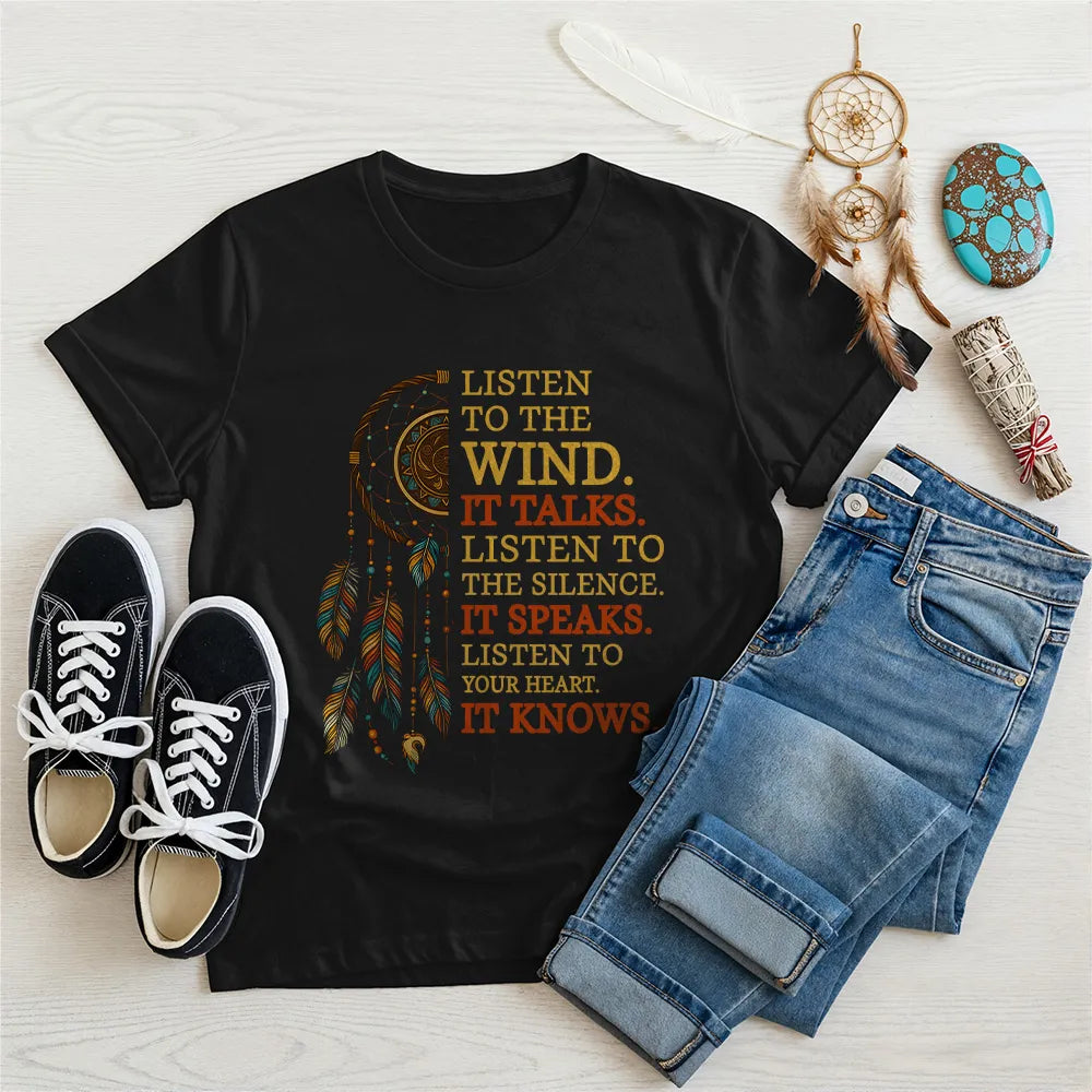 White Native America t-shirt featuring dreamcatcher and inspirational text