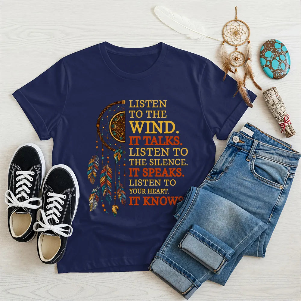 Navy blue Native America t-shirt featuring dreamcatcher and motivational quote