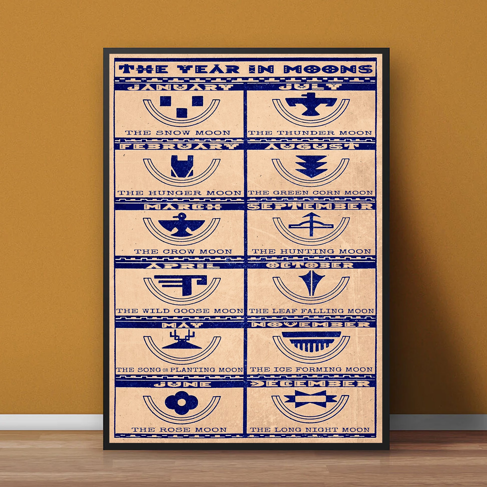 Unique canvas artwork featuring the year in moons, Native American symbolism, and an empowering quote for thoughtful decor.