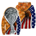 Velvet Hoodie featuring Native American handprints and American flag with clenched fist graphic.