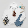 White hoodie with Native American child silhouette and Every Child Matters quote