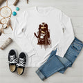 White Native America long sleeve shirt with Every Child Matters design inspired by Indigenous culture