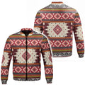 A bomber jacket featuring the distinctive Aztec Geometry pattern of Native American culture, offering a bold and unique style. The jacket has a front zipper closure and convenient side pockets, suitable for outdoor activities or casual daily wear.