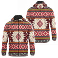 A hooded windbreaker jacket with a prominent Aztec Geometry pattern. Its lightweight and water-resistant design makes it ideal for outdoor excursions, travel, or sports activities when protection from wind and light rain is needed.