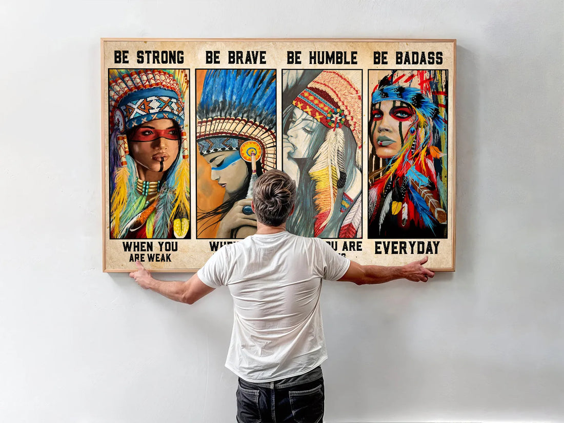 "Be Strong When You Are Weak" - A motivational Native American inspired artwork with a warrior.