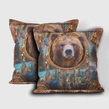 Native American dreamcatcher bear pillow displayed on an armchair, adding cultural warmth to home decor