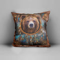 Front view of Native American dreamcatcher bear throw pillow with feathers and spiritual symbols