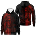A black hoodie with the graphic of a Native American chief and the statement 