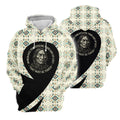 A hoodie with a Native American-inspired design featuring an elder and the quote, 
