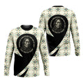 A Long Sleeve T shirt with a Native American-inspired design featuring an elder and the quote, 