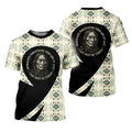 A t-shirt with a Native American-inspired design featuring an elder and the quote, 