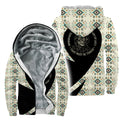 A velvet-textured jacket with a Native American-inspired design featuring an elder and the quote, 
