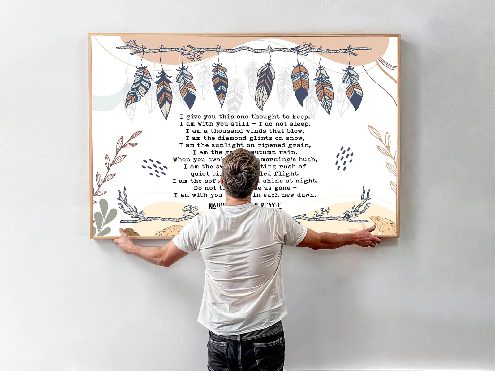 Native American Prayer Wall Art with feathers and inspirational quote