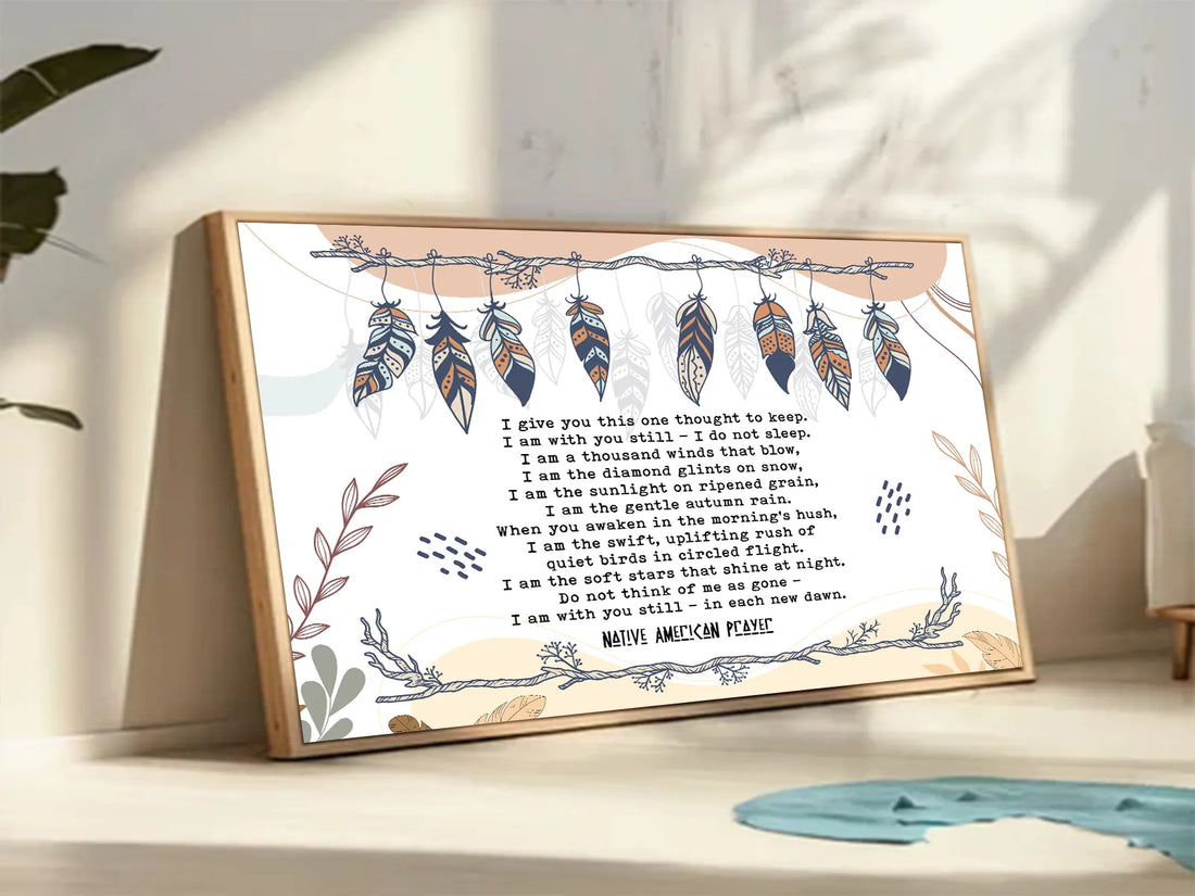 Native American Prayer Wall Art with feathers and inspirational quote