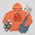 Orange hoodie with bold Native American quote and tribal artwork, symbolizing empowerment and strength.