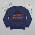 Navy sweatshirt featuring Native American artwork, symbolizing strength, resilience, and cultural respect.
