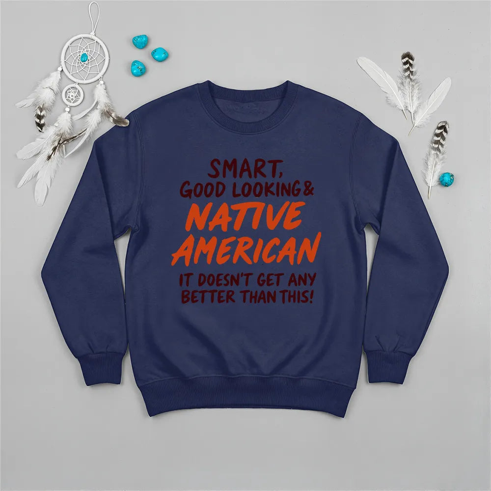 Navy sweatshirt featuring Native American artwork, symbolizing strength, resilience, and cultural respect.