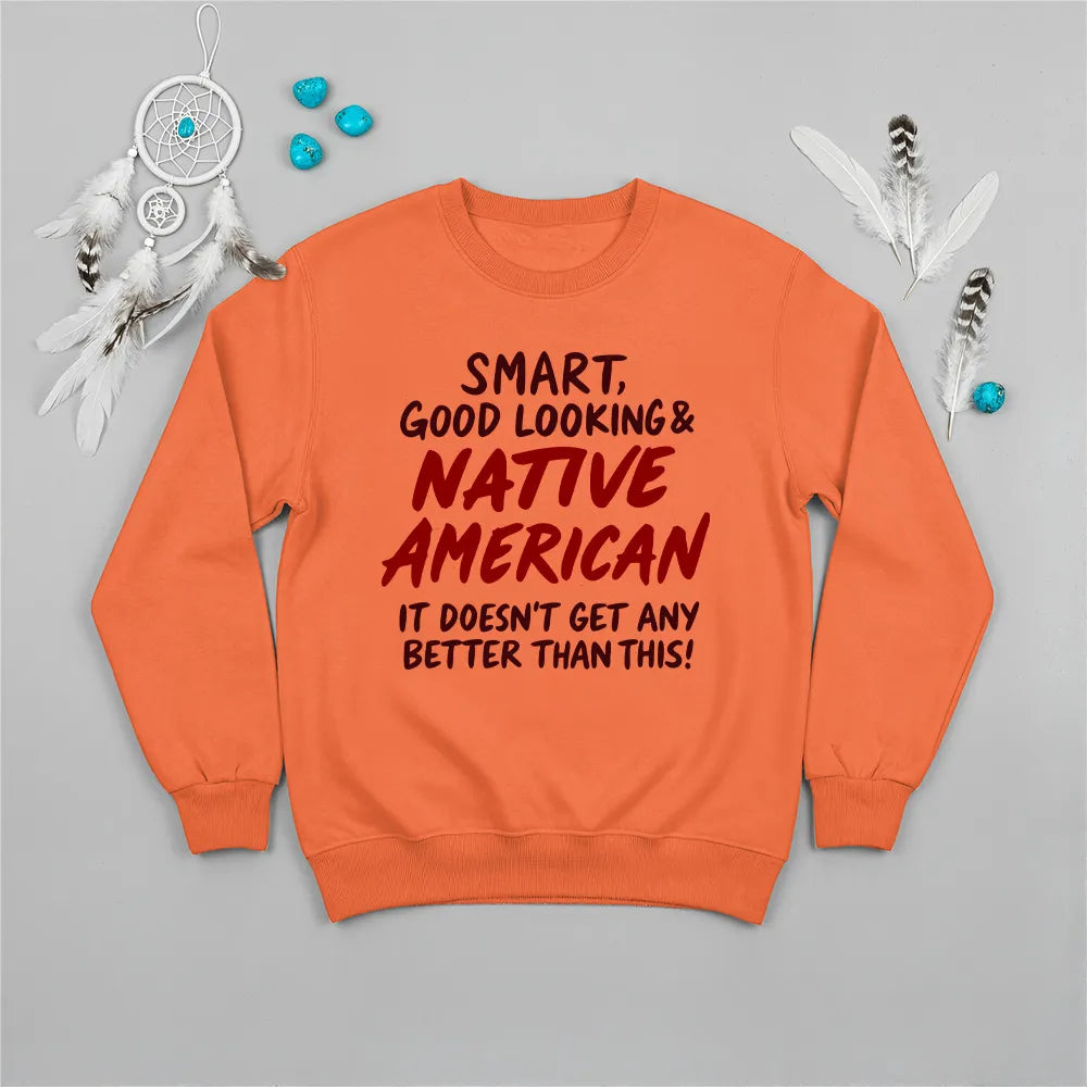 Blue sweatshirt with Native American-inspired design, reflecting heritage, honor, and cultural pride.