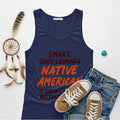 Navy tank top with Native American-inspired design and quote, representing pride and strength.