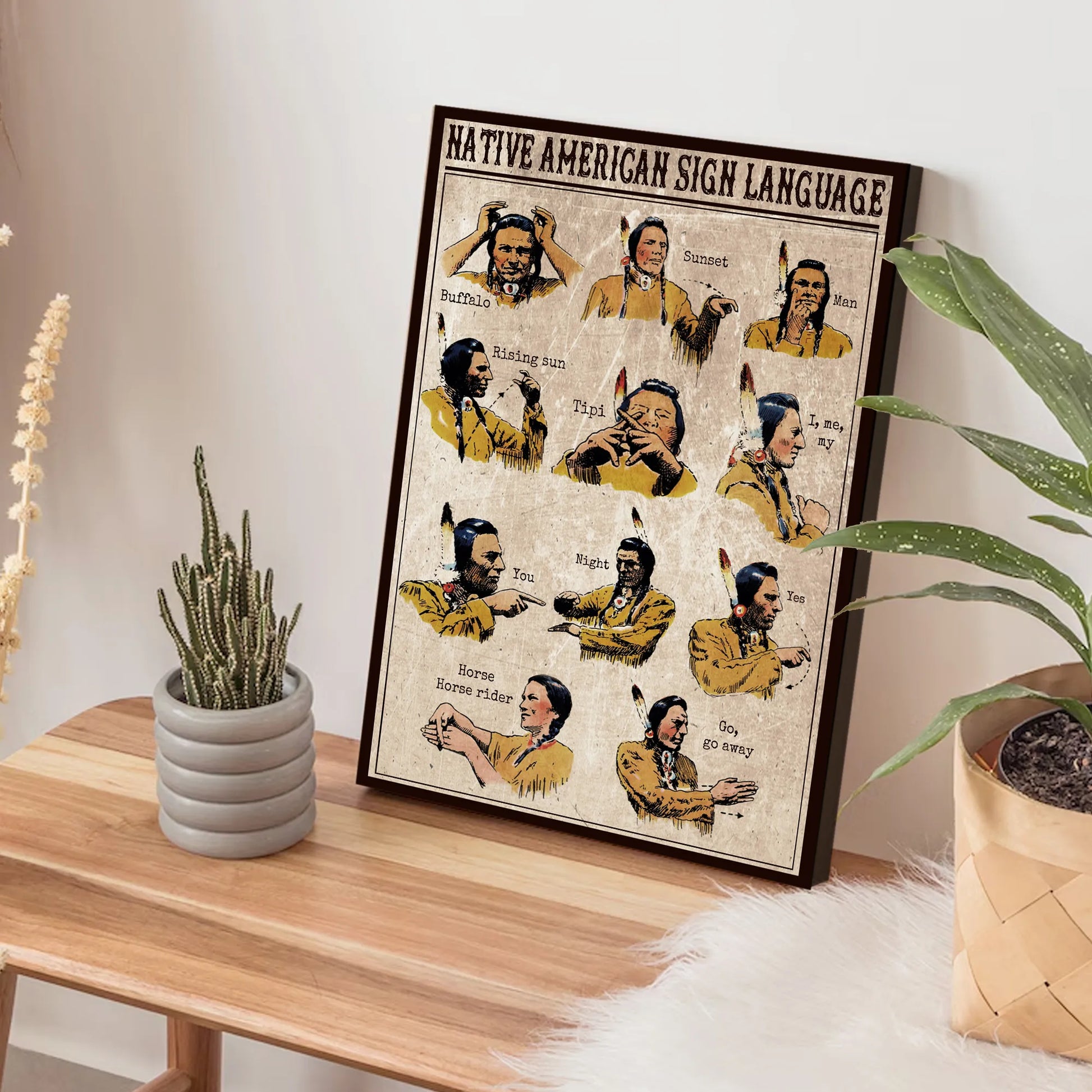 Poster displaying the rich cultural expressions of Native American sign language.