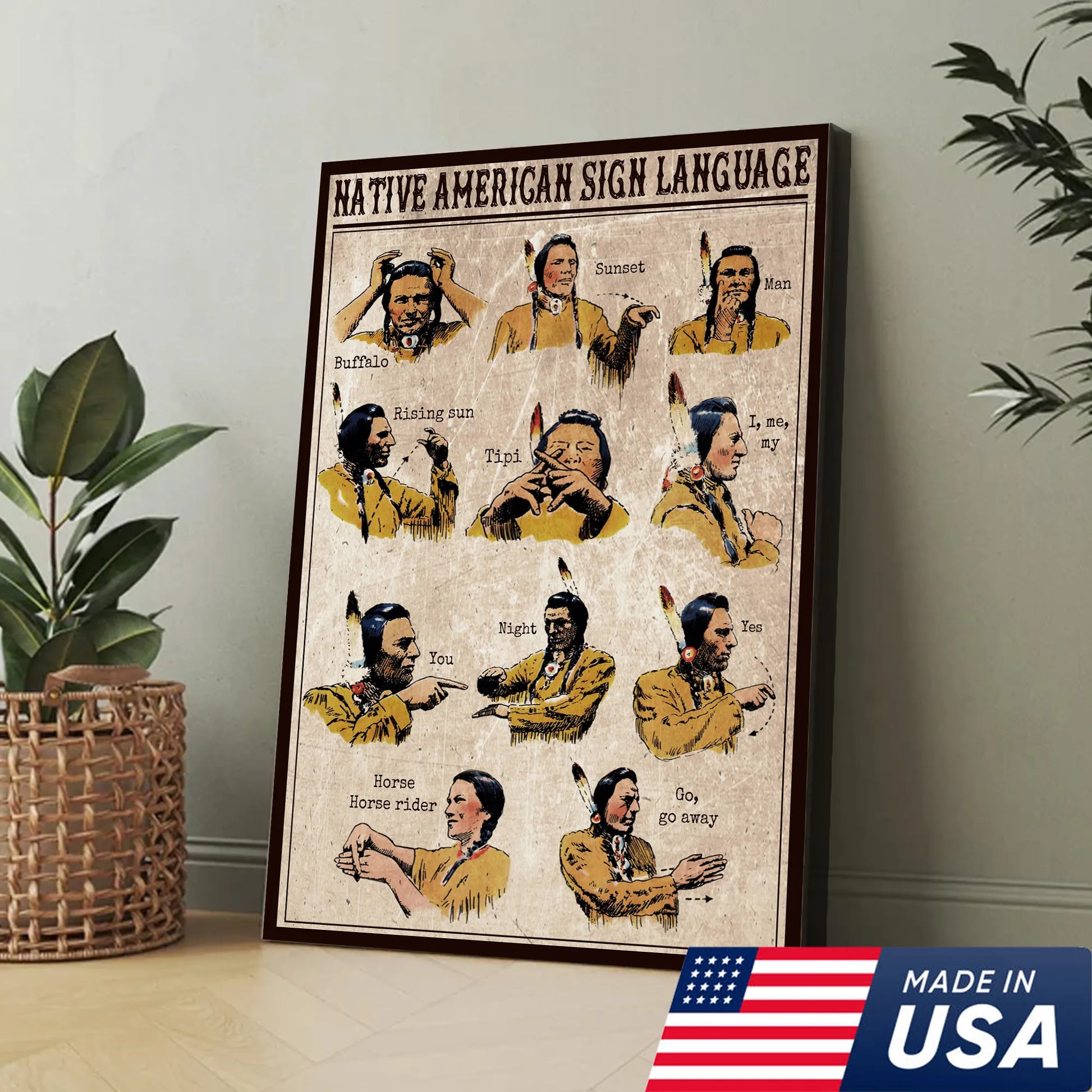 Poster representing the legacy of Native American sign language as a tool of cultural preservation.