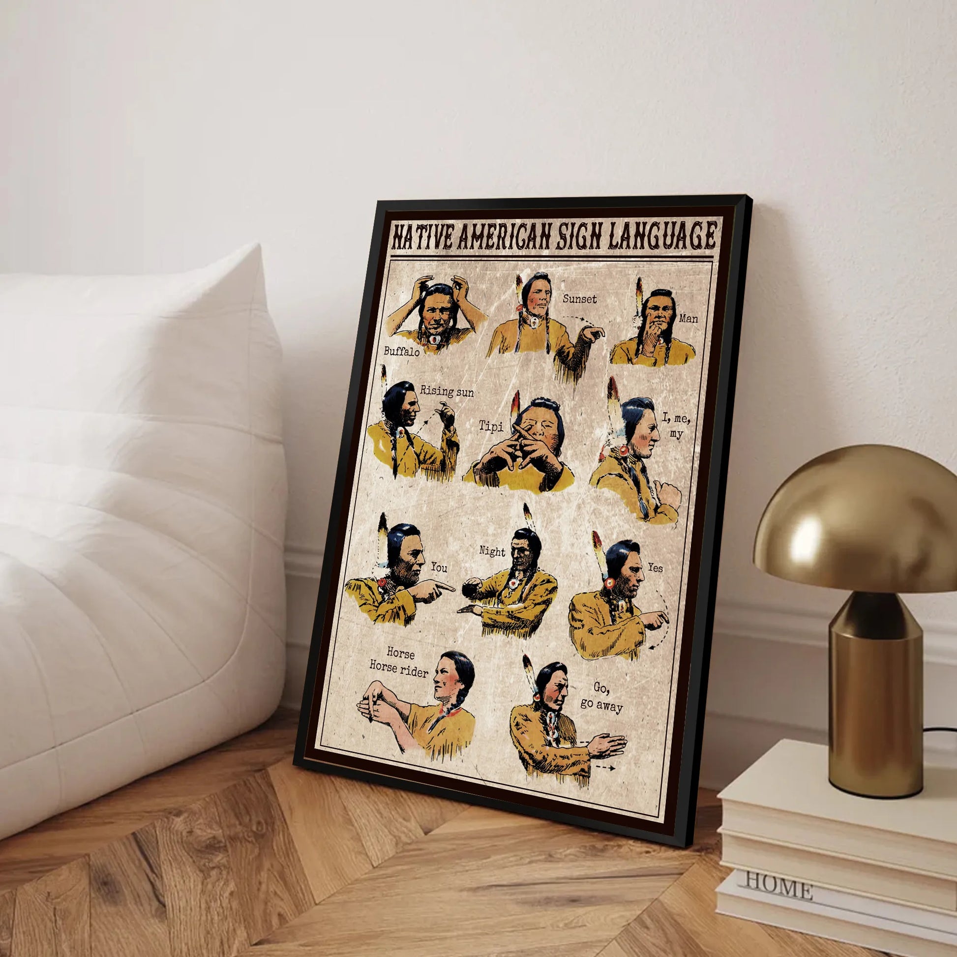 Poster featuring Native American sign, symbolizing strength and survival.