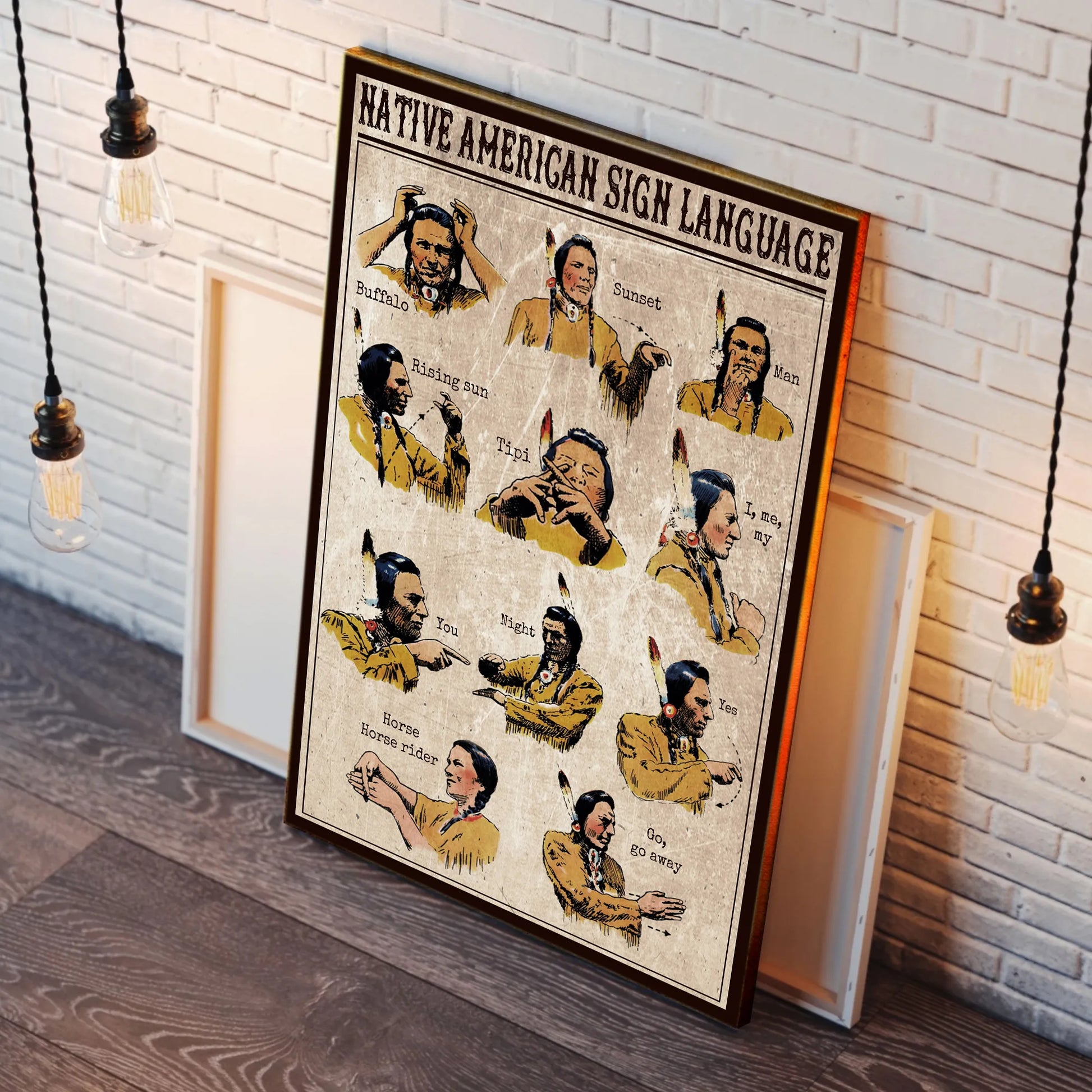 Poster depicting the tribal spirit through Native American sign language symbols.