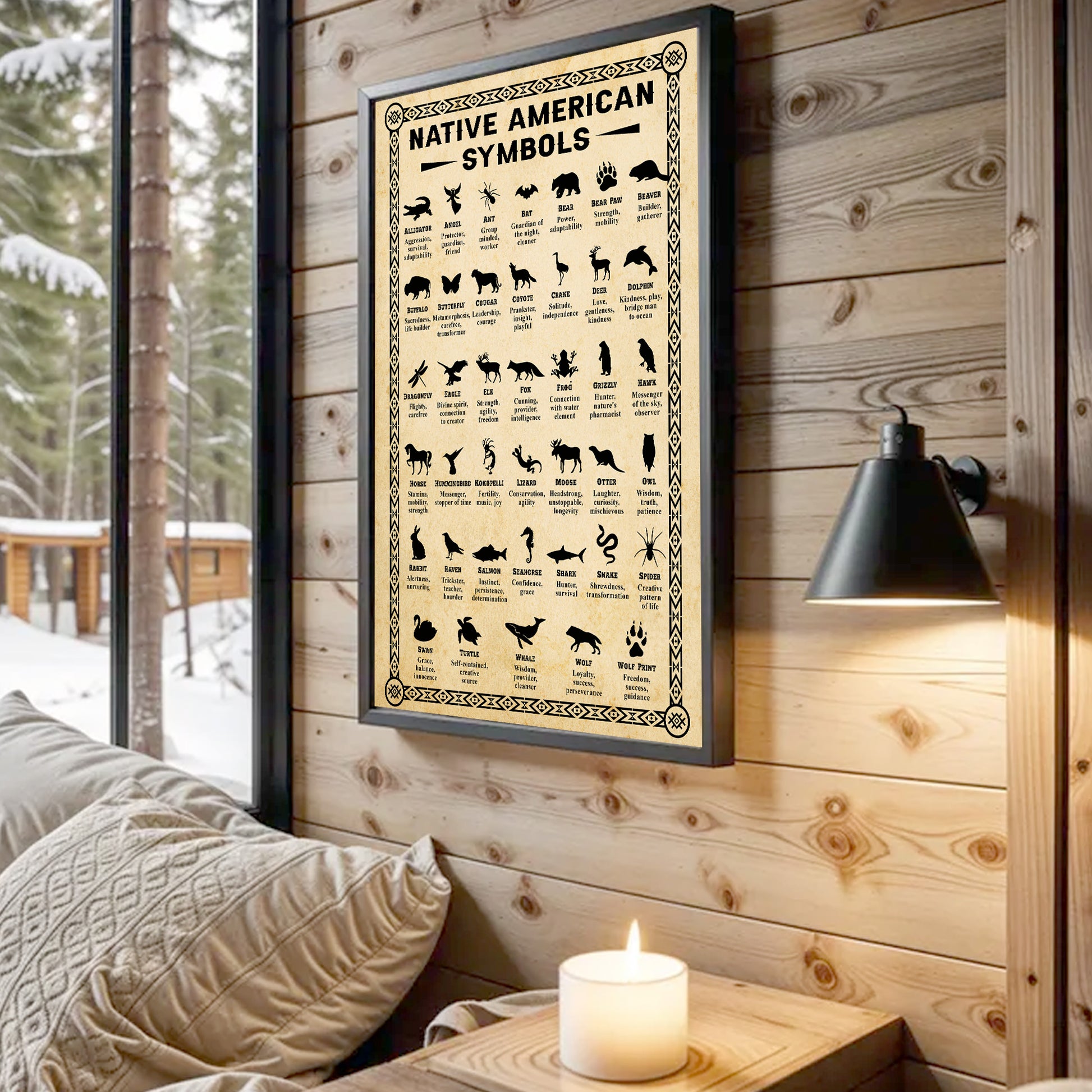 Canvas featuring Native American symbols of animals, each carrying unique spiritual meanings and messages of courage, freedom, and resilience.